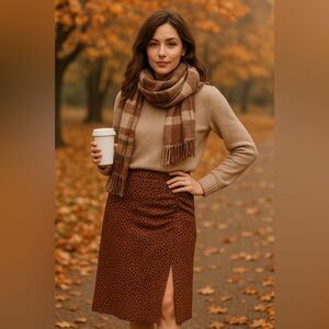 Nine West Animal Print Ruched Midi Skirt – Size S 🐆🍂